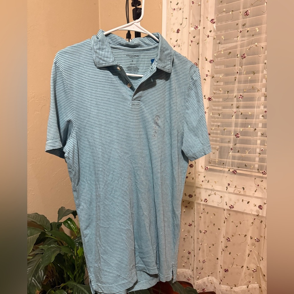 Arizona Jean Company Blue Striped Polo Shirt